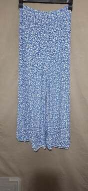 Boho flowy beachy Luukse Blue and White Floral Wide Leg Rayon Pants Sz Sml